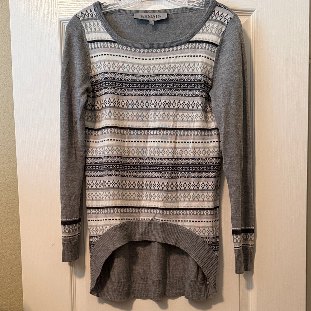 Remain Gray Fair Isle High-Low Sweater